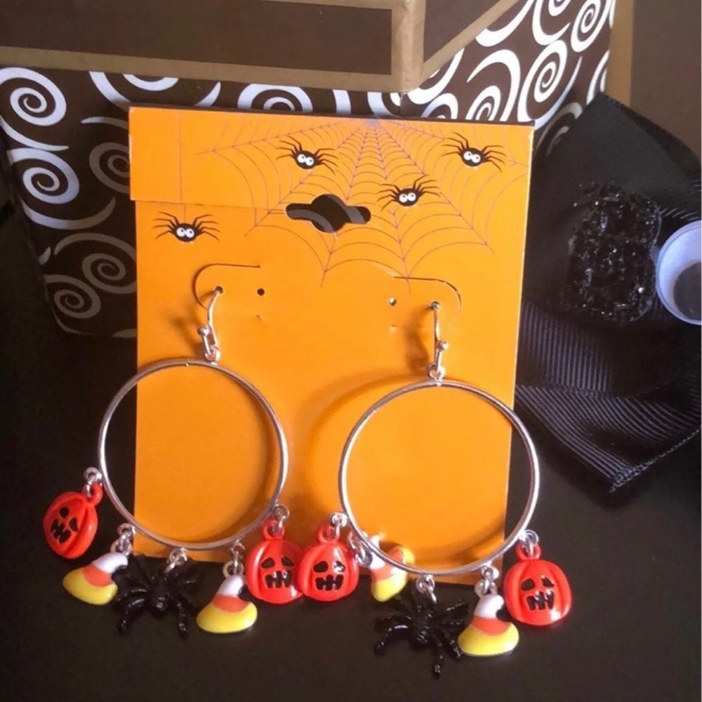 Halloween Pumpkin and Spider Hoop Earrings